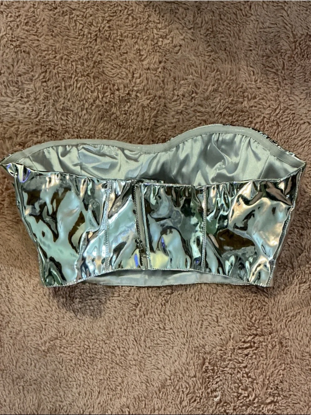 FASHION NOVA Silver Metallic Bustier Crop Top - Holographic Silver - Picture 2 of 7